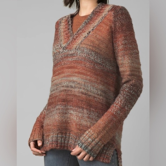 PrAna Women's Claus Orange Sundried V-Neck Ribbed Chunky Knit Sweater size M* - Picture 2 of 9